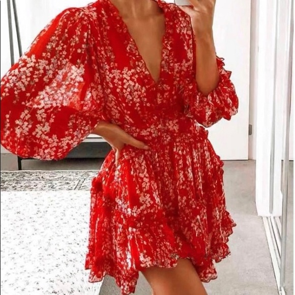 Flirty Red Floral Mini Dress - Picture 3 of 5